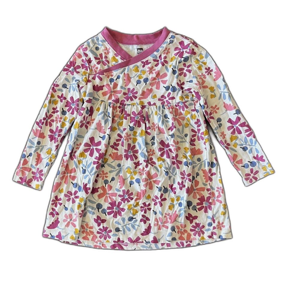 Tea Collection Girls Size 3 Floral Cotton Long Sleeve A-Line Dress